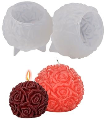 Niaciswe 3D Rosenkugel Kerzenform 2 Stück Rosenkuge Kerzen Formen Silikon Rosen 3D Blumen Kerzenform Rosen Blumen Kerzenform Silikon Blume Kerzengießformen DIY Blumen Kerzen Silikonform für Dekorative