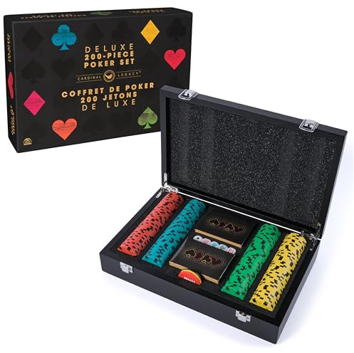 Spin Master Games, Cardinal Legacy Deluxe 200-teiliges Pokerset, Premium zweifarbige Pokerchips in Holzaufbewahrungskoffer, 2-10 Spieler, ab 10 Jahren