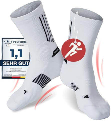 CORE GORIMO - Laufsocken Kompression - Anti-Blasen Schutz - Kompressionssocken Damen & Herren zum laufen, running und beim Sport (35-38, Weiß)