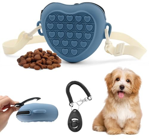Equivira Silikon-Leckerli-Tasche für Haustier-Training, Hundetraining, Leckerli-Tasche mit Trainings-Clicker, Leckerli-Tasche, Bauchtasche mit Hüftgurt für Haustiertraining, Spazierengehen (blau)