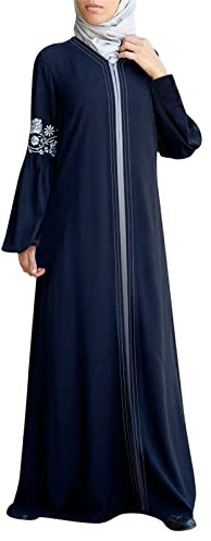 2024 AI – Maxi-Abaya-Kleid, Vintage-Kleid, Blumendruck, lang, muslimischer Kaftan, muslimische Kleidung, Hijab für Mädchen, blau, 4X-Large