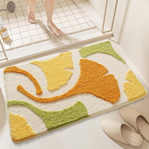 Hecto Badvorleger Waschbar 40X60Cm Orange, Gelb, Grün Badematte Rutschfester,Badteppich rutschfest Waschbar,Mikrofaser,Schnelltrocknende,Antibakteriell