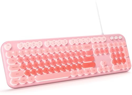 MOWUX Clavier filaire rétroéclairé, clavier d'ordinateur lumineux avec touches multimédia, clavier filaire pleine taille avec LED lumineuse, Plug and Play, lettres anti-usure pour ordinateur portable,