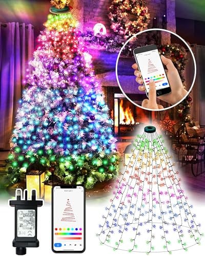DOTWAYAW Smart Christmas Tree Lights with Ring, 2M 400 LEDs Fairy Lights App Controlled with RGB + 16 Million Colors Changing LED Christmas Lights Indoor IP65 Waterproof (2.4Hz)