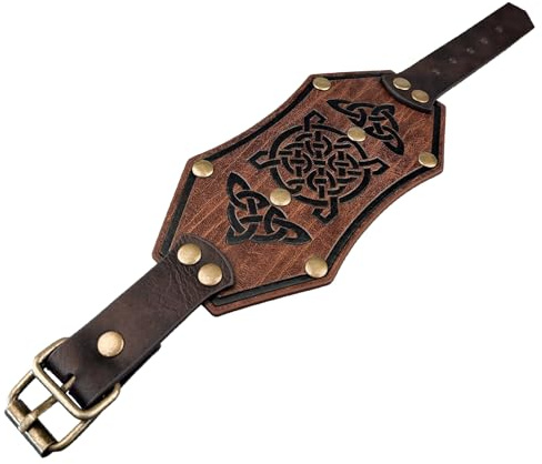 HiiFeuer Wikinger Runen Kunstleder Manschetten Armband, Nordischem Retro Cuff Bracelet Armbänder, Nordisch Schnallenverschluß Cuff Armreif Wristband