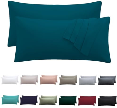 Nesture Kissenbezug 40 x 70 2er Set - kopfkissenbezug 40x70 cm Petrol, 100% Mikrofaser kissenbezüge mit Reißverschluss, Weich und Bügelfrei