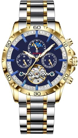 GLENAW Herren-Armbanduhr, automatisch, mechanisch, Skelett, Tourbillon, luxuriös, selbstaufziehend, Mondphase, wasserdicht, leuchtend
