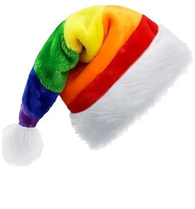 Regenbogen Weihnachtsmütze für Erwachsene Kinder,32*54cm Deluxe Nikolausmütze Plüsche Weihnachtsmann Mütze,Warm Dicker Nikolaus Mütze Santa Clause Mütze für Männer Frauen Familie Weihnachtsfeie