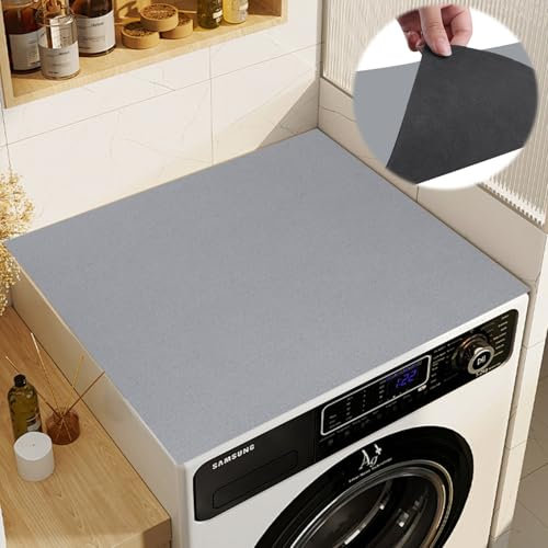 Waschmaschinenauflage Waschmaschinenbezug 60x60 cm Waschmaschinenabdeckung Staubschutz Rutschfest Waschmaschine Bezug Abdeckung Küchen Abwaschbar Zuschneidbare (Grau)
