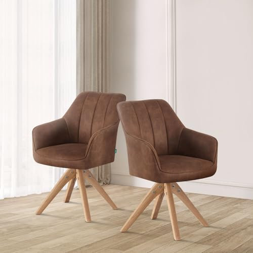 DUBI Möbel Esszimmerstuhl Thomas, Esszimmerstühle drehbar Armlehnstuhl Küchenstuhl Polsterstuhl Schreibtischstuhl Schminkstuhl für Esszimmer Küche Wohnzimmer Büro, Braun, 2 Stück, 21103-YU42-B03