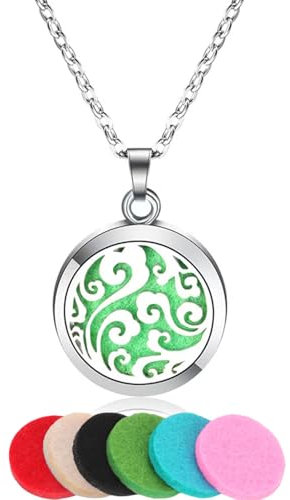 TJUSPIRIT Aromatherapie Schmuck Parfüm Halskette Duft Öl Diffuser Medaillon Anhänger mit 6pcs Pads Edelstahl Ätherisches Öl Halskette für Damen Herren(Stil B)
