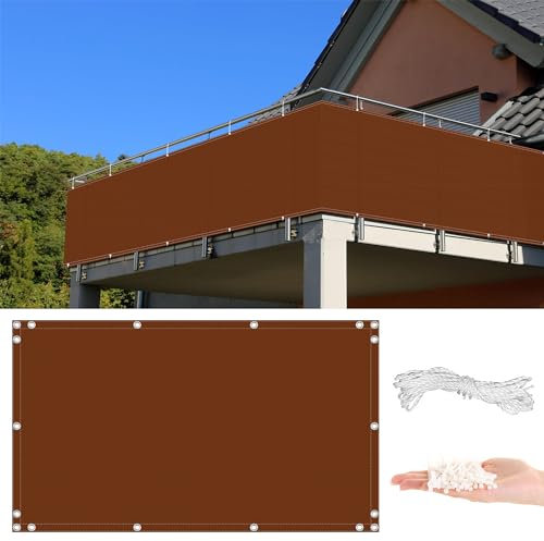 Brise-vue pour balcon avec œillet d'attache en tissu Oxford 600D enduit de polyuréthane - 75 x 150 cm - Rouge rouille