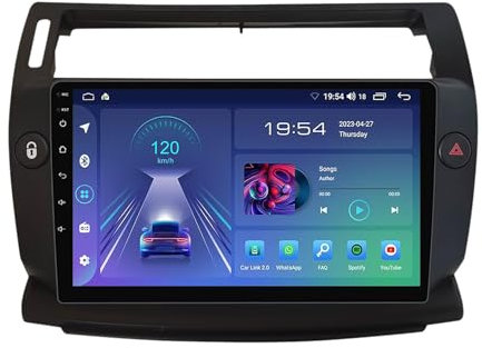 ZCBZBy Android 12 Radio GPS Pantalla táctil Estéreo para automóvil para Citroen C4 2004-2014, Reproductor multimedia de navegación GPS de 9 pulgadas Bluetooth WIFI RDS DSP SWC Accesorios para automóvi