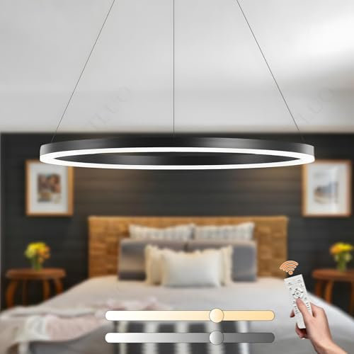 YYUTLUO Moderner DIY-Kreis-LED-Kronleuchter | 1 Schwarz Ringe:80cm=35W | LED-Pendelleuchte aus Metall+Acryl | 2,4 G Dimmbare Fernbedienung | Runde Decken-Hängelampe Wohnzimmer Schlafzimmer
