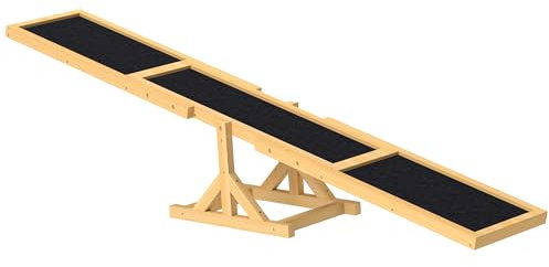 PawHut Hundewippe, Hunde Agility Wippe aus Holz, rutschfest Hunde Agilitäts Rampe für Hunde unter 30 kg, wetterfest Hundetraining Outdoor Hundesport für Balance, 180 x 30 x 30 cm Gelb