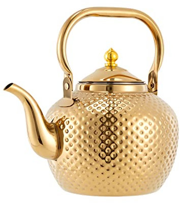 Edelstahl Teekanne mit Siebeinsatz, Kaffeekanne mit Teesieb Griff, Teekessel mit Sieb geeignet für Induktionskocher (2.0 Liter, Gold)
