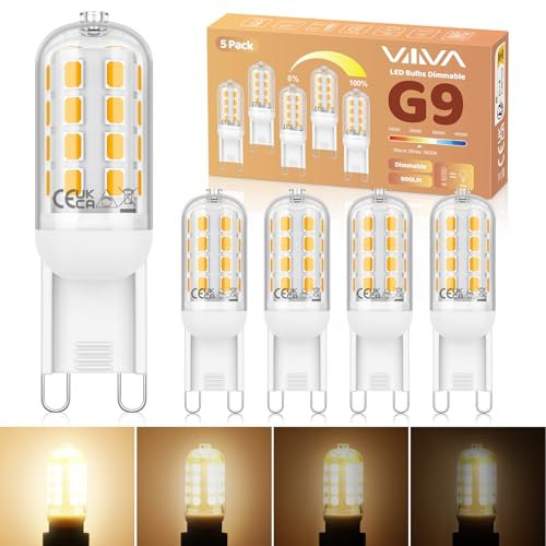G9 LED Light Bulbs Dimmable 5W - 5Pcs, Warm White 3000K, 500LM, Equivalent to 45W G9 Halogen Bulb, Energy Saving Bulb, CRI>80, 360° Beam Angle, No Flicker, for Home Lighting, Crystal Chandelier
