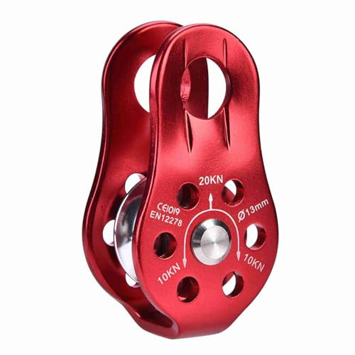 Culnflun Aluminium Heavy Duty Pulley Set, 8.2 X 4.4cm Hole Diameter 1.6cm Pulling Force 1000kg, Polished Surface, Anti-Slip, Fixed Mountaineering Single Pulley, Suitable for 8-12mm Ropes (Red)