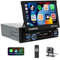 1 Din sans Fil Carplay Android Auto Autoradio avec 7 Pouces Motorisé Flip Out Écran Tactile Poste Radio Voiture Bluetooth Lien Miroir FM USB AUX SD Caméra de Vision Arrière Commande au Volant