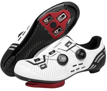 Cycling Shoes Mens Road MTB Cycling Shoes SPD-SL Compatible with Peloton Bike Indoor Outdoor Road Bike Riding Shoes Men's & Women's Black (White-Road-Delta,6.5)