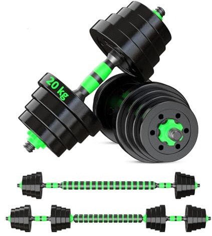 Reformor Kurzhanteln Verstellbar - 20 kg Hantel Set, Dumbbell Set mit Schraubverschlüssen, Langhantel & Gewichten, Multifunktionell Hanteln set, Grün