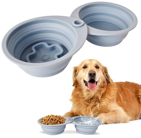 Luxvara Bol Pliable pour Chiens et Chats, 2 en 1 Gamelles de Voyage en Silicone pour Chien Chat, Gamelle Retractable Chien, Bol Silicone Alimentaire pour La Marche, Les Voyages (Bleu)