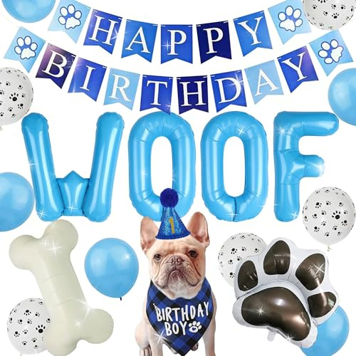 Hund Welpe Geburtstag Banner Luftballons Hut Hund Geburtstag Partyzubehör | Hund Welpe Geburtstag Banner Luftballons Hut Hund Geburtstag Partyzubehör mit Nummer Bandana Woof Ballons für Haustiere