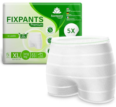 Harmony Care® Fixpants Premium - extra weiche Netzhosen bei Inkontinenz und Wochenbett - Fixierhosen für Inkontinenzeinlagen, zuverlässig haltende Netzunterhosen Netzhöschen long leg - XL 5 Stück