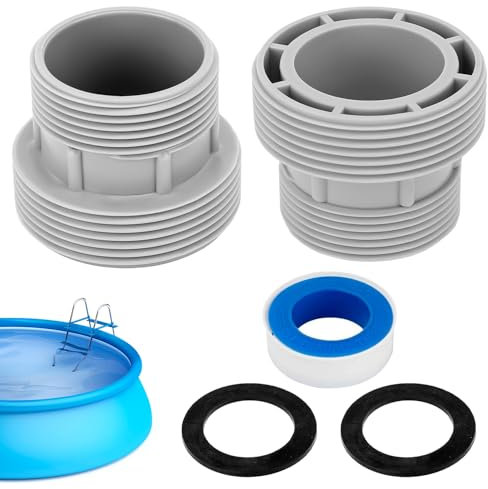 Tissting 2 Stück Pool Schlauchverbinder, 60mm 47mm Pool Schlauch Adapter Gewinde Schlauchadapter mit Unterlegscheiben Klebeband, Kunststoff Poolschlauch Adapter Schlauchtülle für Intex 4560 58254