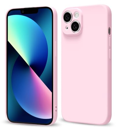 Svaove for iPhone 13 Mini Phone Case Liquid Silicone, Thin Ultra Slim Minimalist Phone Cover, Girly Cute Plain Bright Solid Color Matte Soft Rubber Jelly Gel Plastic TPU Bumper, Light Pink