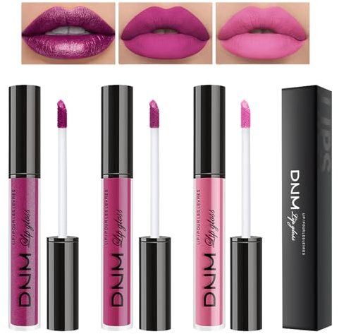 Desing Wish 3 Piezas Purpurina Pintalabios Permanente Mate Rojo Labiales Larga Duracion Labial Lip Tint Gloss Stain Brillo Tinta Barra Labios Pailleté Tinte Labios Lipstick Maquillaje Mujer Regalo