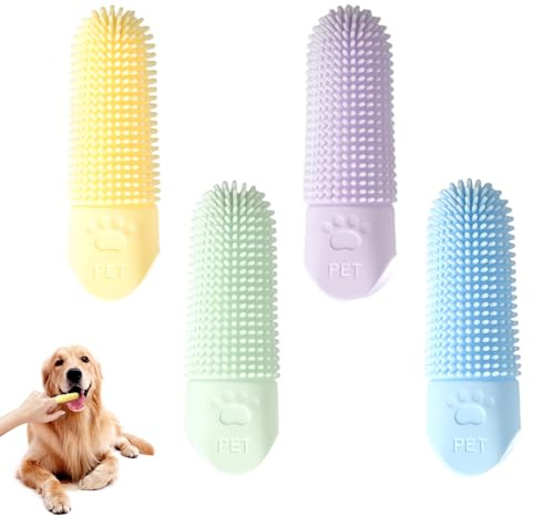 4 Stück Fingerlinge Hunde Zahnpflege Zahnbürsten aus Weichem Silikon für Haustiere Hundezahnbürste Katzen Zahnbürste Reinigungsmittel für Haustiere Frischen Atem Fingerzahnbürste
