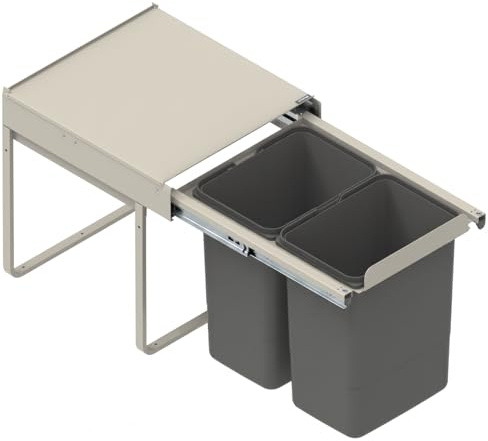 FurniFit Einbau-Mülltrennsystem für 45 cm Unterschrank Müllauszug System mit Griff und Metallschienen Vollauszug zur Müllsortierung 2-fach Abfalltrennung (2x 20L), 41,4 x 50,5 x 45 cm