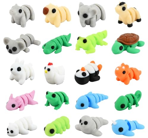 20 Stück Mini Tierfiguren Set 3D Gedruckte Bewegliche Gelenkfiguren Stressabbauen Spielzeug für Erwachsene Kinder Geburtstagsgeschenk Büro Deko Partyspielzeug Sammelbare Miniatur Tiere (A)