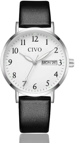 CIVO Leicht Lesbar Armbanduhr Damen: Analog Klares Zifferblatt mit Zahlen | Datum und Tag Leuchtende Zeiger Wasserdicht - Damenuhr Elegant für Casual Alltag - Geschenke für Ehefrau Mutter Senioren