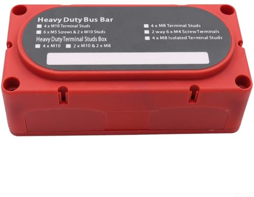 Bloc de barre omnibus à 4 voies avec goujons M8 et M10 pour une utilisation dans les systèmes électriques automobiles, yachts et camping-cars, conductivité en cuivre et matériaux en nylon (rouge M8)