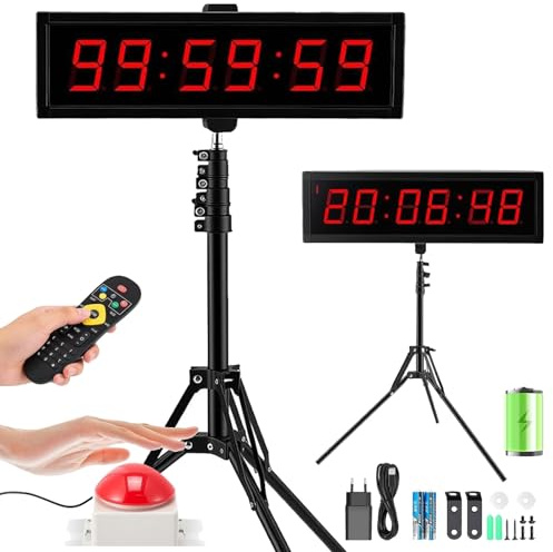 Temporizador Cuenta Regresiva, Cronómetro Digital 2,3 Pulgadas Y 6 Dígitos para Competiciones Y Juegos Temporizador Gimnasio con Trípode Cronómetro Deportivo con Control Remoto 12/24H (Cargar)