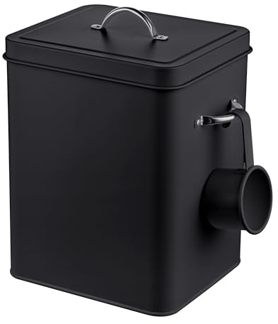 Relaxdays Waschmitteldose, verzinktes Eisen, 6 L, 25,5x18x15,5 cm, schwarz | Waschpulverdose mit Dosierlöffel, Retro-Design, Tierfutterbehälter Deckel