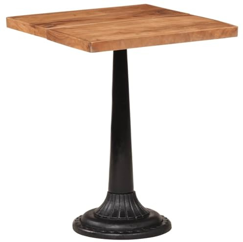 SooIarix Square Bistro Table 60x60x76 cm, Solid Acacia Wood Top, Cast Iron Base, Small Dining Table for Kitchen, Breakfast, Outdoor Patio, and Balcony Use