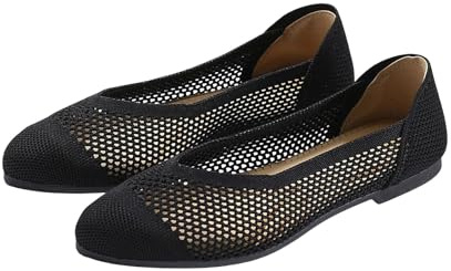 YOSUWOAI Mary Jane Ballerinas Women's Dirndl Shoes with Knitted Fabric Barefoot Shoes Comfort Casual Shoes Breathable Slip On Flats Elegant Straps Non-Slip Mesh Summer Shoes