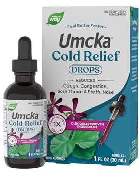 Nature's Way Umcka Cold Relief Drops, Homeopathic Cold Medicine, Shortens Duration & Reduces Severity of Cough, Congestion, Sore Throat & Hoarseness, 1 Fl oz