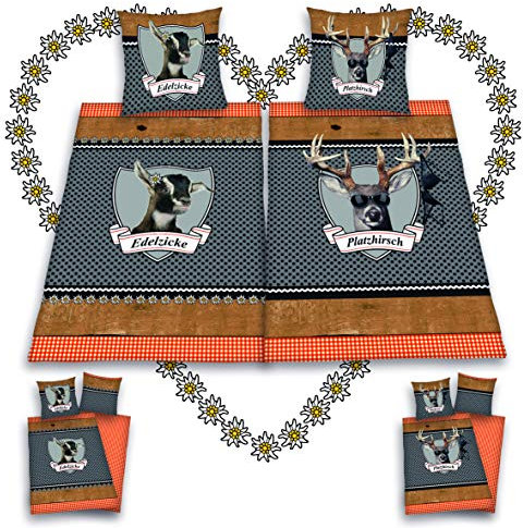 Platzhirsch & Edelzicke Partner Bettwäsche 4-teilig 80x80 + 135x200cm 100% Baumwolle mit Reißverschluss