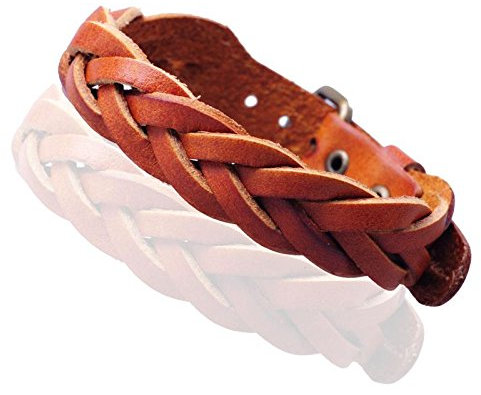 Gemini Armband (orange), raffiniertes Flechtarmband, hochwertiges Leder, Schnallen Verschluss, Street Style für Boys, Girls, Herren, Damen, Unisex, 17,8-21,6 cm (Länge)