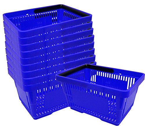 10 cestas de compra de plástico con asa – 21 litros – apilables – color azul – ideales para supermercados y tiendas