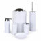 6tlg Badset Badezimmer Zubehör Set Organizer: Seifenspender, Zahnputzbecher, Kosmetikeimer, WC Bürste und Halter, Seifenschale, Mülleimer, Zahnbürstenhalter, Badgarnitur (Weiß Design 2a)