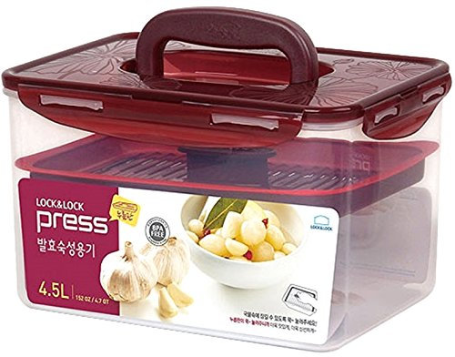 LockandLock Pressplatte, auslaufsicher, luftdicht, Kimchi-Behälter, 4,5 l, BPA-frei, ein Griff, transparenter Körper, hält frischen Geschmack