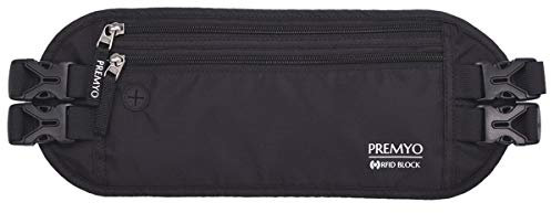 PREMYO XL Flache Bauchtasche Sport – Hüfttasche Damen Gürteltasche Herren Wasserdicht – Geldgürtel für Reisen Schwarz