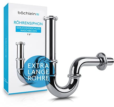 Bächlein sifone tubolare universale (extra lungo) per lavabo - set di scarico, sifone cromato incl. manicotto di gomma per collegamento a parete - sifone antiodore, set di scarico
