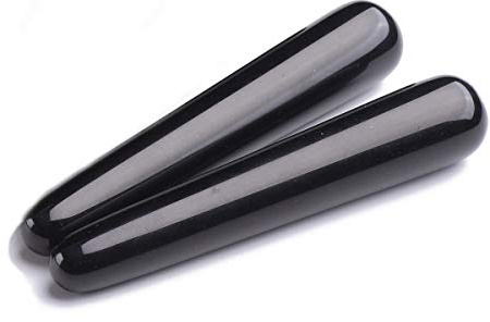AMOYSTONE Black Obsidian Massage Stick Gemstone Massage Treatment Tool