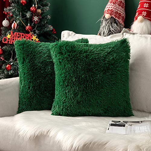 MIULEE 2er Set Kissenbezüge Künstlich Kissenbezug Dekorative Dekokissen Kuschelkissen Plüschkissen Kuschelig Couchkissen Superweich Kissen Flauschig kissenhülle 50x50 cm Dunkelgrün